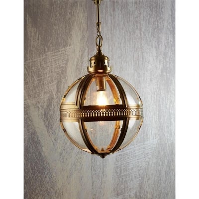 Saxon Metal & Glass Globe Pendant Light, Small, Antique Brass