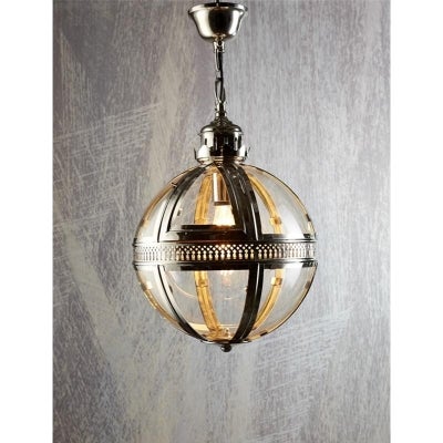 Saxon Metal & Glass Globe Pendant Light, Small, Nickel