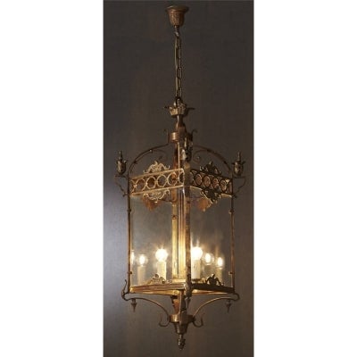 Riems Rustic Metal & Glass Pendant Light, Candle Fixture, Large