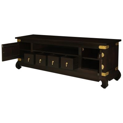 Ming Solid Mahogany Timber 2 Door 4 Drawer TV Unit, 190cm, Chocolate