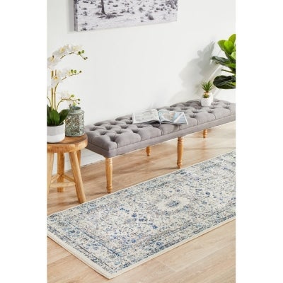 Evoke Mist Turkish Made Oriental Runner Rug, 500x80cm, White