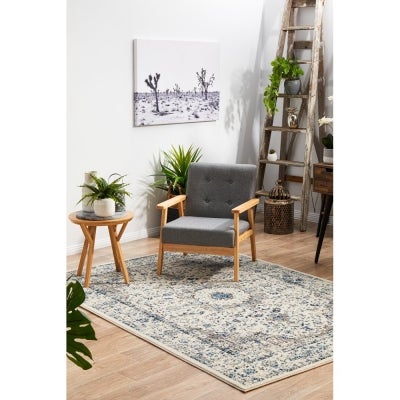 Evoke Mist Turkish Made Oriental Rug, 400x300cm, White