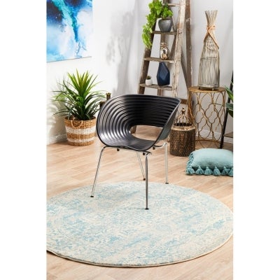 Evoke Muse Turkish Made Oriental Round Rug, 150cm, White / Blue