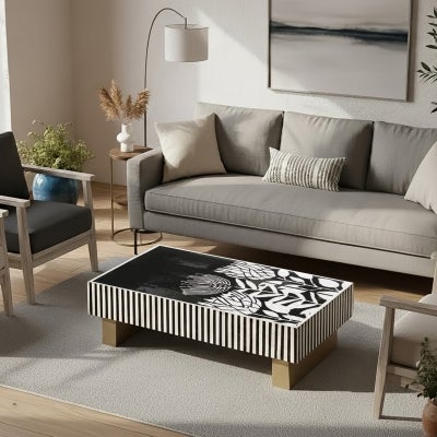 Botanique Noir Mother Of Pearl Inlaid Coffee Table, 130cm