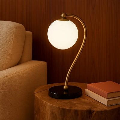 Felton Glass & Iron Table Lamp with Marble Base, Black / Opal Matt