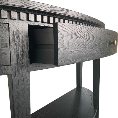 Breton Oak Timber Curved Console Table, 140cm, Black Oak
