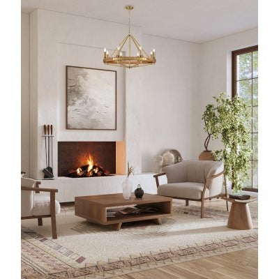 Funale Wood & Iron Candelabra Pendant Light, 8 Light, Oak / Brass