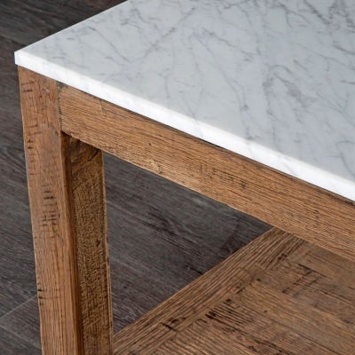 Denver Aveyron Marble Topped Oak Timber Coffee Table, 120cm, Natural