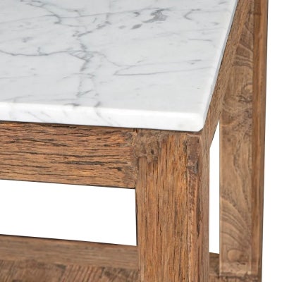Denver Aveyron Marble Topped Oak Timber Console Table, 150cm, Natural