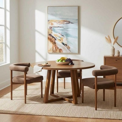 Manningham Fabric & Timber Carver Dining Chair, Chocolate / Walnut