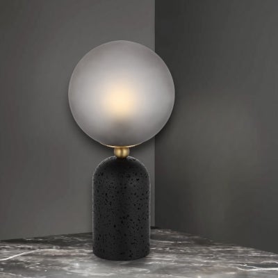 Gina Travertine Base Table Lamp, Black / Smoke