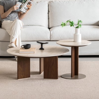 Glenrock Sintered Stone & American Black Walnut Timber Round Coffee Table, 80cm