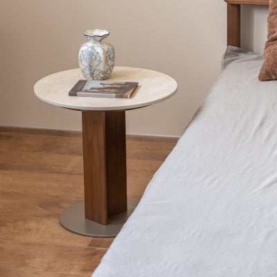 Glenrock Sintered Stone & American Black Walnut Timber Round Side Table