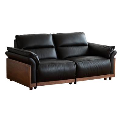 Wysten Leather & American Walnut Timber Modular Electric Recliner Sofa, 2 Seater, Black