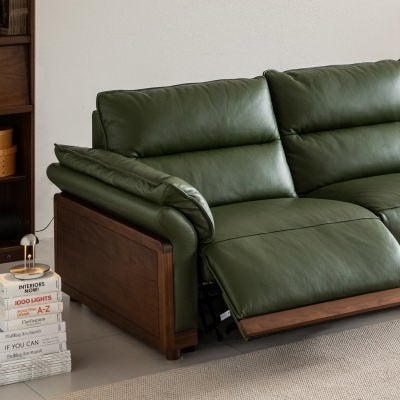 Wysten Leather & American Walnut Timber Modular Electric Recliner Sofa, 2 Seater, Green