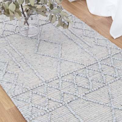 Himalaya No.200 Handwoven Tribal Wool Runner Rug, 300x80cm, Grey