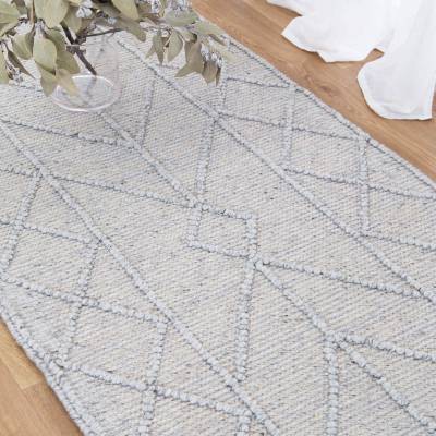 Himalaya No.400 Handwoven Tribal Wool Runner Rug, 400x80cm, Grey