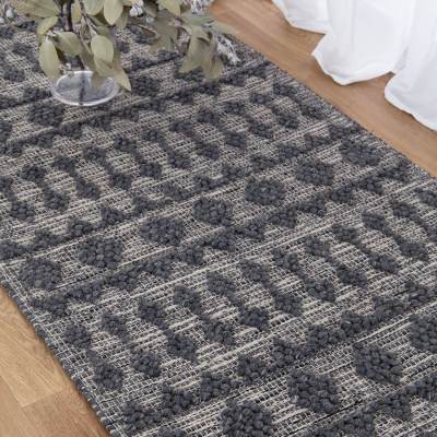 Himalaya No.900 Handwoven Tribal Wool Runner Rug, 300x80cm, Grey