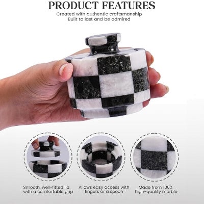 Marston Checkered Marble Salt Cellar, Black / White