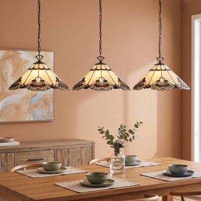 Benita Tiffany Style Stained Glass Pendant Light, Beige