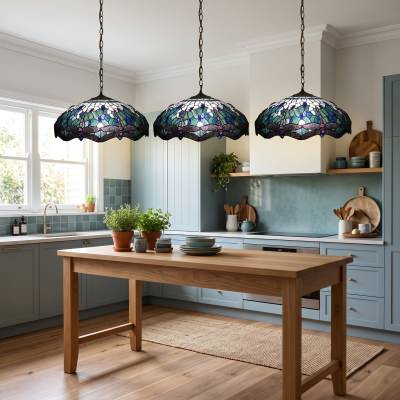 Blue Dragonfly Tiffany Style Stained Glass Pendant Light