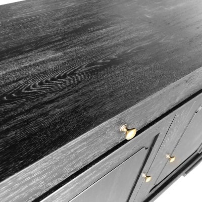 William John Oak Timber 2 Door 3 Drawer Sideboard, 165cm, Black Oak