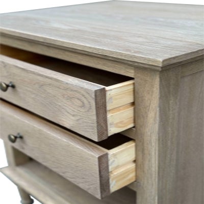 Emmerson II Oak Timber 2 Drawer Side Table, Weathered Oak