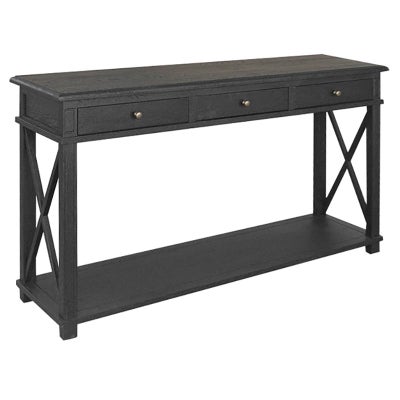 Phyllis Oak Timber 3 Drawer Console Table, 150cm, Black Oak