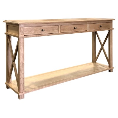 Phyllis Oak Timber 3 Drawer Console Table, 150cm, Natural Oak