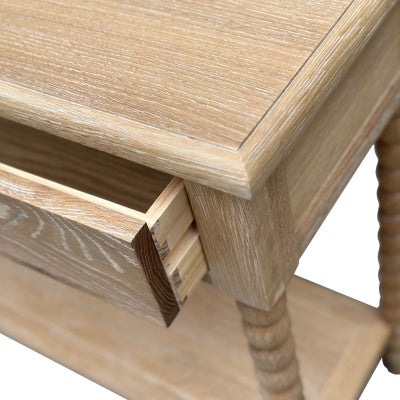 Bobbin Oak Timber Console Table, 110cm, Lime Washed Oak