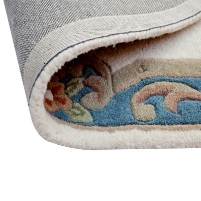 Avalon French Aubusson Half Moon Wool Rug, 127x67cm, Ivory / Blue