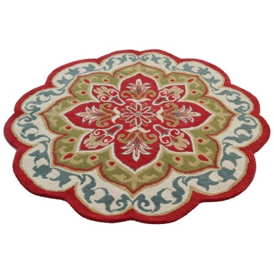 Petals No.6287 Floral Hand Tufted Wool Round Rug, 150cm, Red