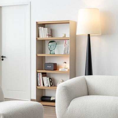 Aesop American White Oak & Steel Bookshelf, Standard Side