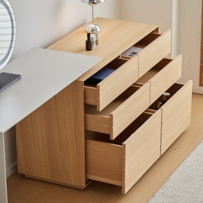 Kiro American White Oak 6 Drawer Configurable Dressing Table, 112-190cm