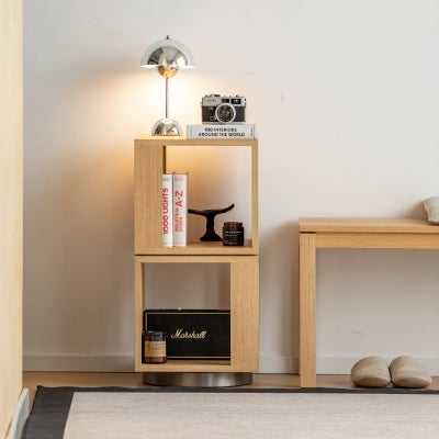 Elvart American White Oak & Stainless Steel Swivel Side Table