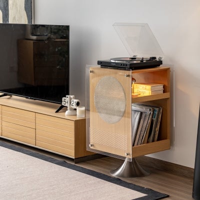 Marcell American White Oak & Stainless Steel Swivel Side Table