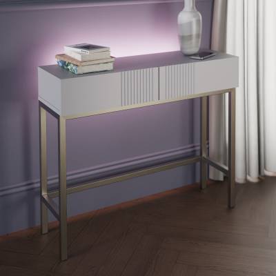 Iona Intelligent Console Table with Smart LED & Wireless Charger, 90cm, White
