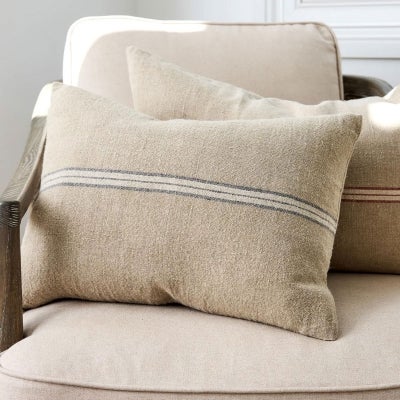 Celindra Linen Lumbar Cushion Cover, Beige / Blue