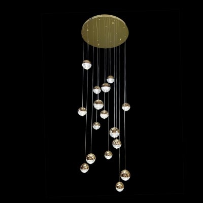 Billy Crystal Glass Dimmable LED Cluster Pendant Light with Remote, CCT, Gold