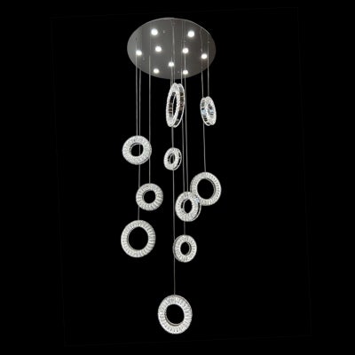 Robi Crystal Glass Dimmable LED Cluster Pendant Light with Remote, 10 Light, CCT, Chrome
