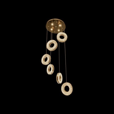 Robi Crystal Glass Dimmable LED Cluster Pendant Light with Remote, 6 Light, CCT, Gold