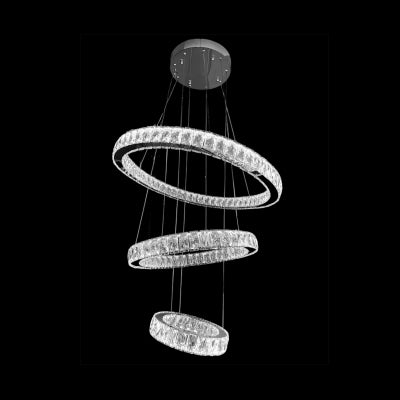 Aaron Crystal Glass Dimmable LED Ring Pendant Light with Remote, 3-Tier, CCT, Chrome