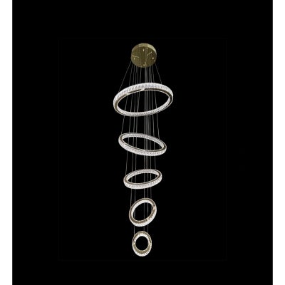Aaron Crystal Glass Dimmable LED Ring Pendant Light with Remote, 5-Tier, CCT, Gold