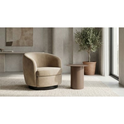Haifa Glass Top Round Side Table, Chestnut 