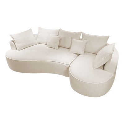Airlo Teddy Fabric Compressed Modular Curved Corner Sofa, 4 Seater with RHF Chaise, White