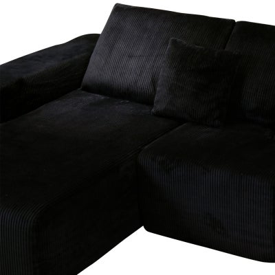 Nuevo Corduroy Fabric Compressed Modular Corner Sofa, 3 Seater with LHF Chaise, Black