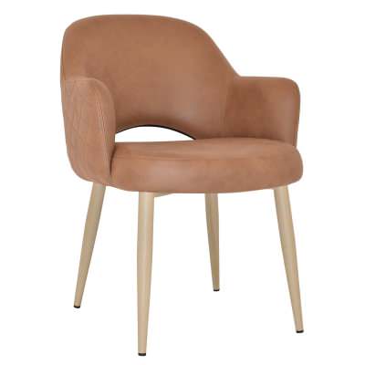Albury Commercial Grade Pelle / Benito Fabric Dining Armchair, Metal Leg, Tan / Birch