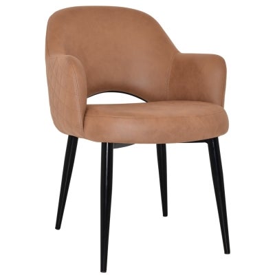 Albury Commercial Grade Pelle / Benito Fabric Dining Armchair, Metal Leg, Tan / Black