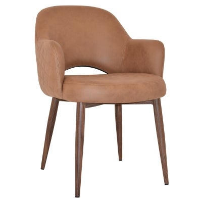 Albury Commercial Grade Pelle / Benito Fabric Dining Armchair, Metal Leg, Tan / Walnut