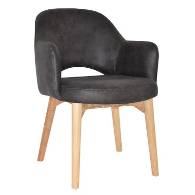 Albury Commercial Grade Eastwood Fabric Dining Armchair, Timber Leg, Slate / Natural